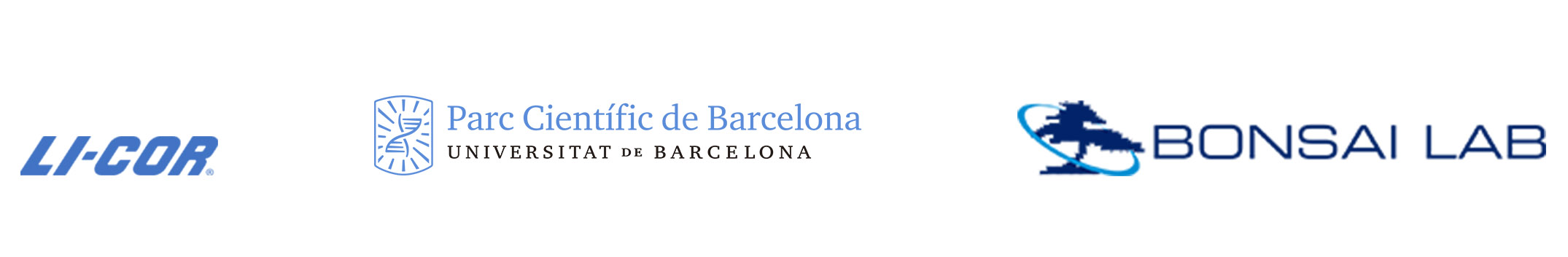 Logos de Li-cor, Parc Cientific de Barcelona y Bonsai Lab